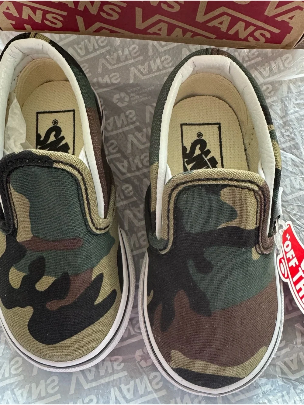 Vans Kids Camo Slip-On Sneakers in Green and Brown